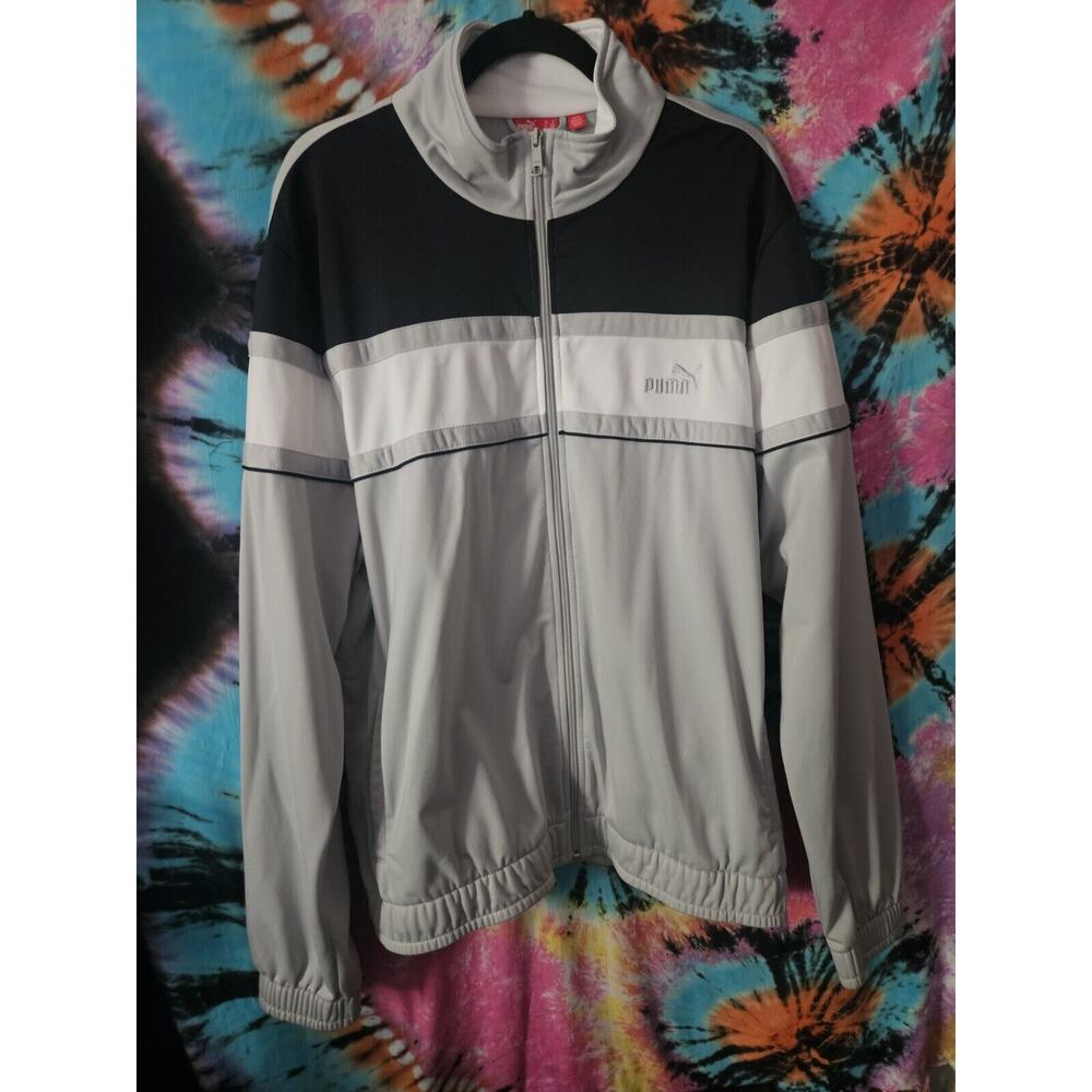 Men’s Puma Track Jacket Full Zip Sz XL White & Gray Colorblock